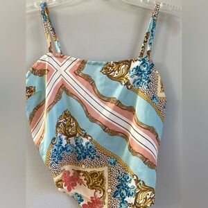 Versace Style Baroque Print Cami Crop Top- Gold Chain Leopard Floral Pink